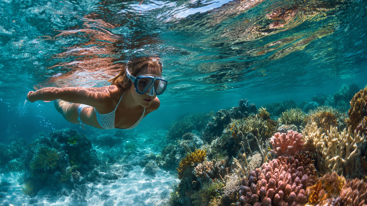 en tjej dyker med dykmask