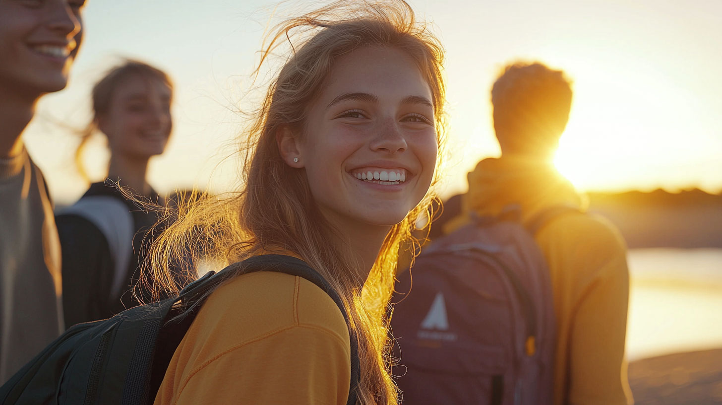 Studenter på Gotlands ler och är glada i solnedgång