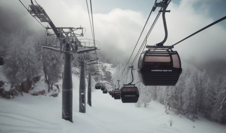 Liftar som åker i ett snölandskap