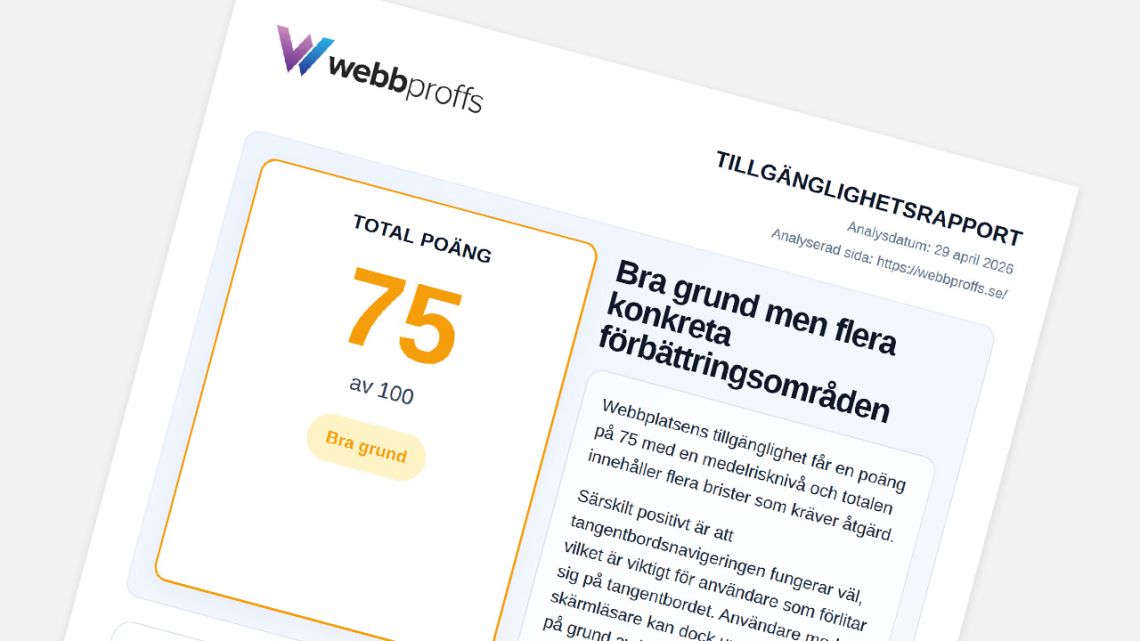Exempel på framsida på vår tillgänglighetsrapport