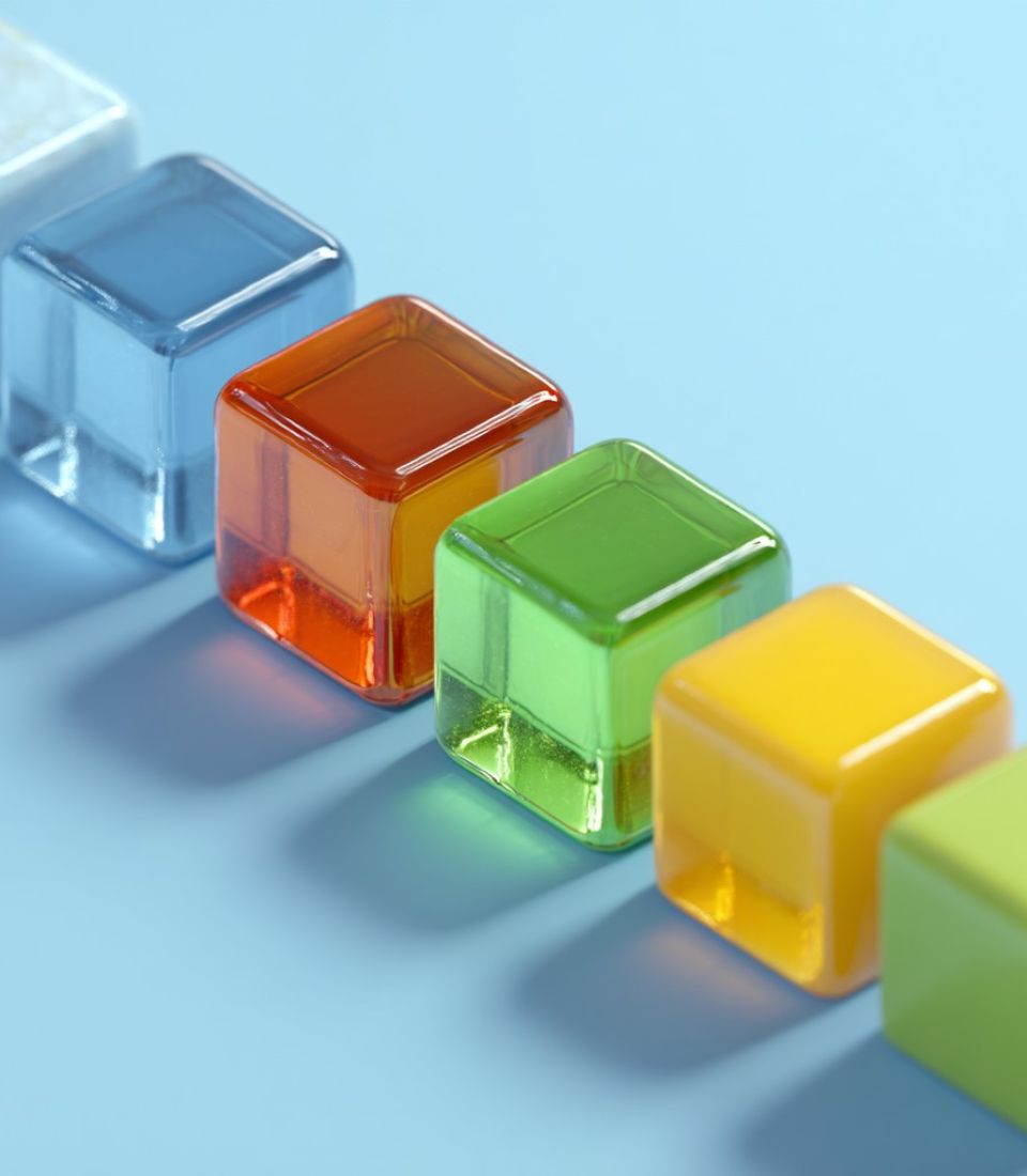 glaskuber i perfekt rad