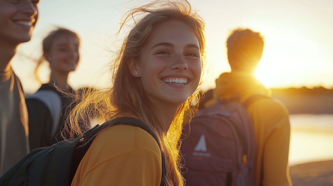 Studenter på Gotlands ler och är glada i solnedgång
