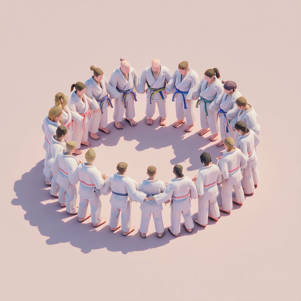 En Judo-förening står i en cirkel