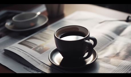 Kaffekopp pu00e5 en tidning