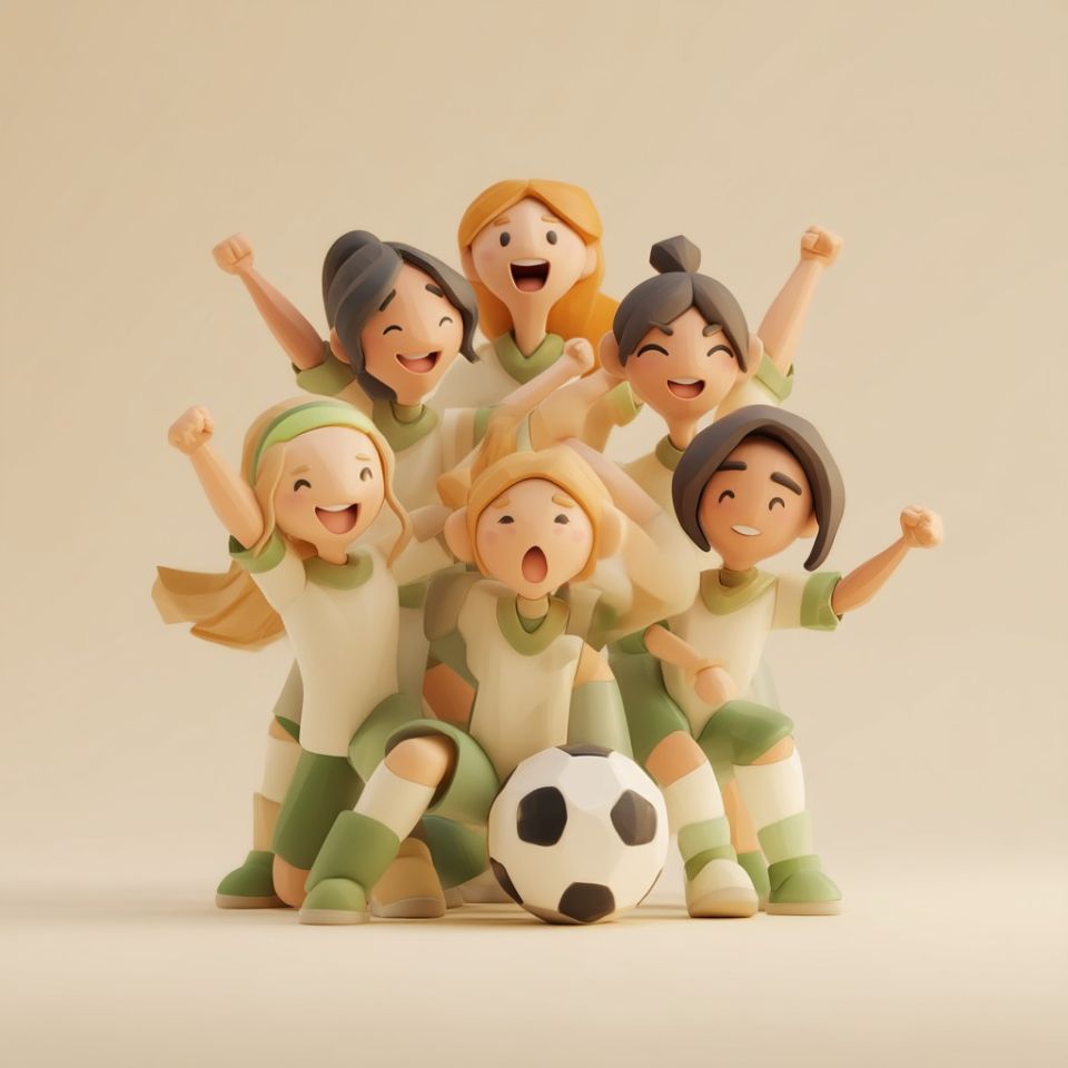 Sex fotbollstjejer poserar