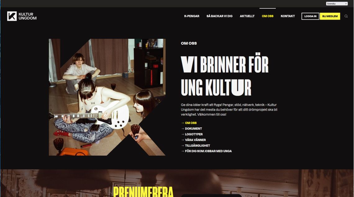 framsidan på kulturungdoms webbsida