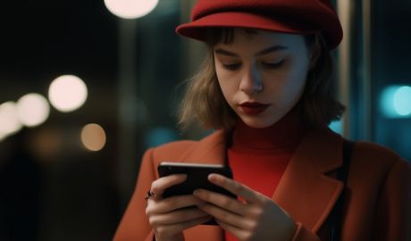 En dam använder en mobiltelefon