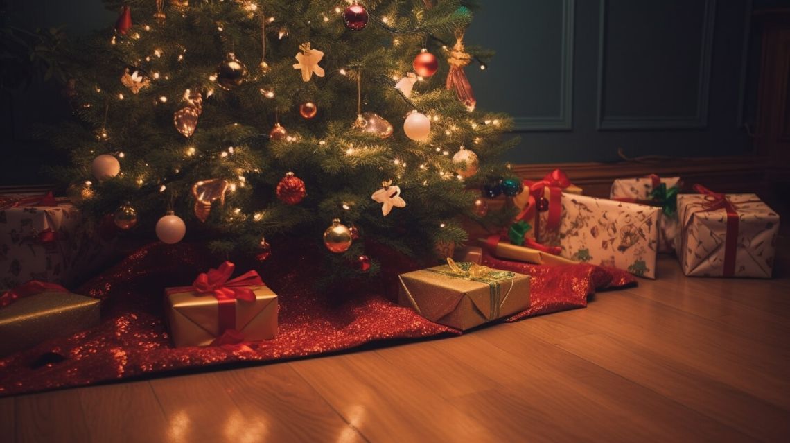 Julgran med presenter under