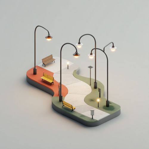 park med moderna LED gatulampor