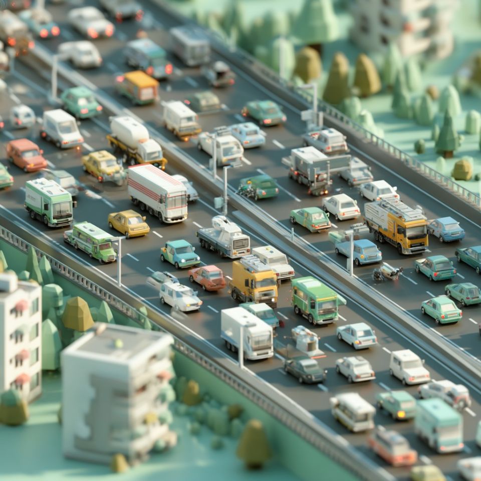 En väg full med trafik