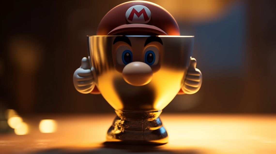 super mario i en guldpokal