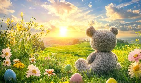 En nallebjörn tittar ut över horisonten