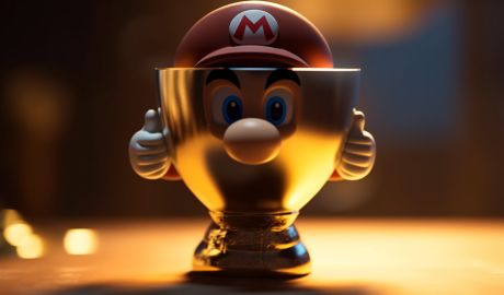 super mario i en guldpokal