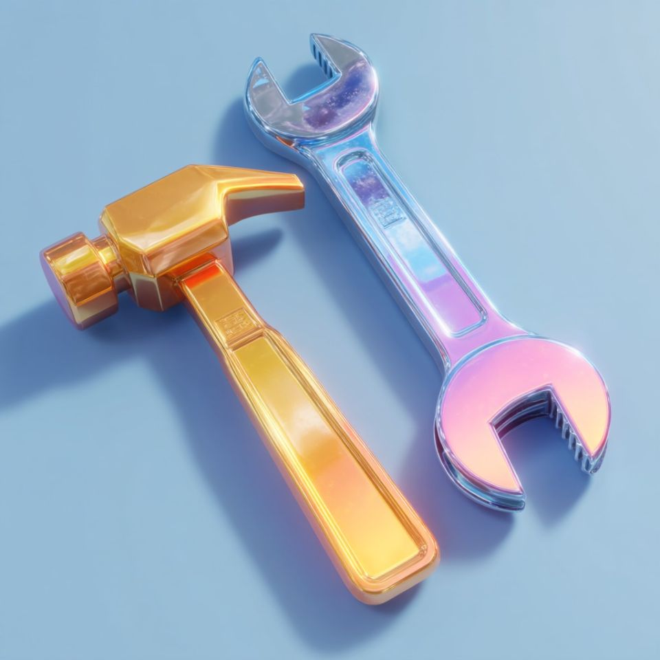 en hammare och en skiftnyckel