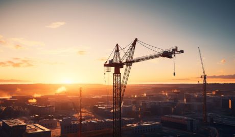 En byggkran i solnedgång i Göteborg