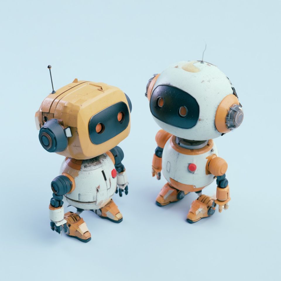 Två gulliga robotas mot varandra