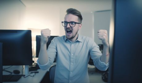 En kille som jobbar med support och datorer i bakgrunden