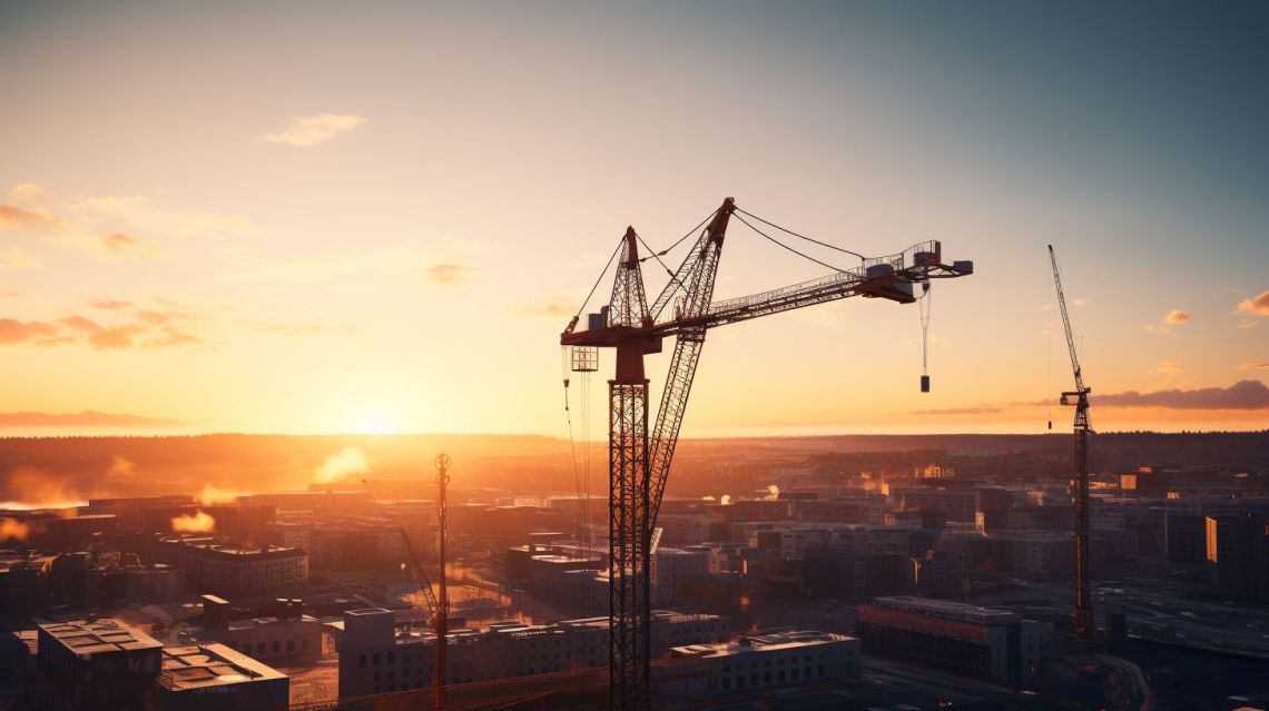 En byggkran i solnedgång i Göteborg