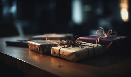 Inslagna paket i mysig belysning