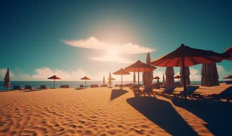 En solig strand i Alanya i Turkiet