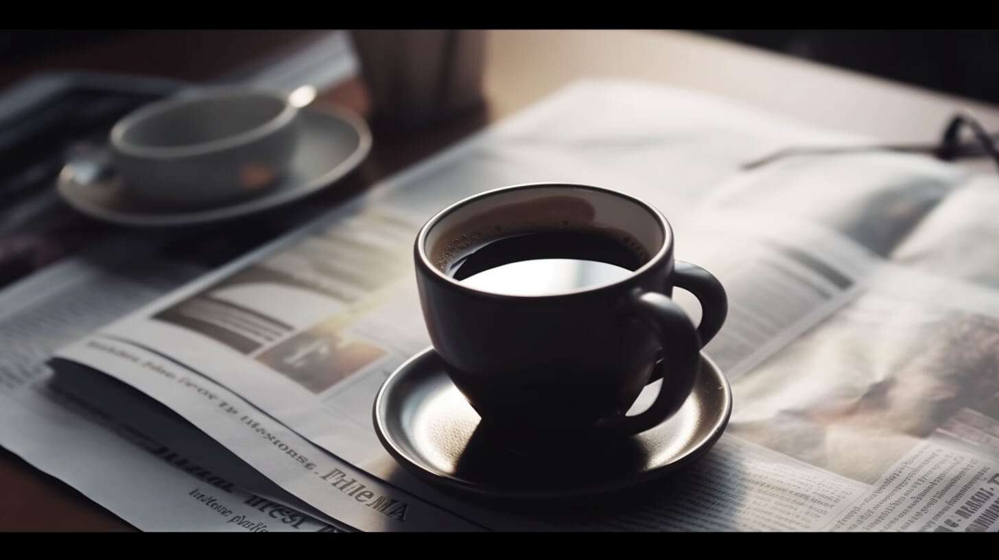 Kaffekopp pu00e5 en tidning