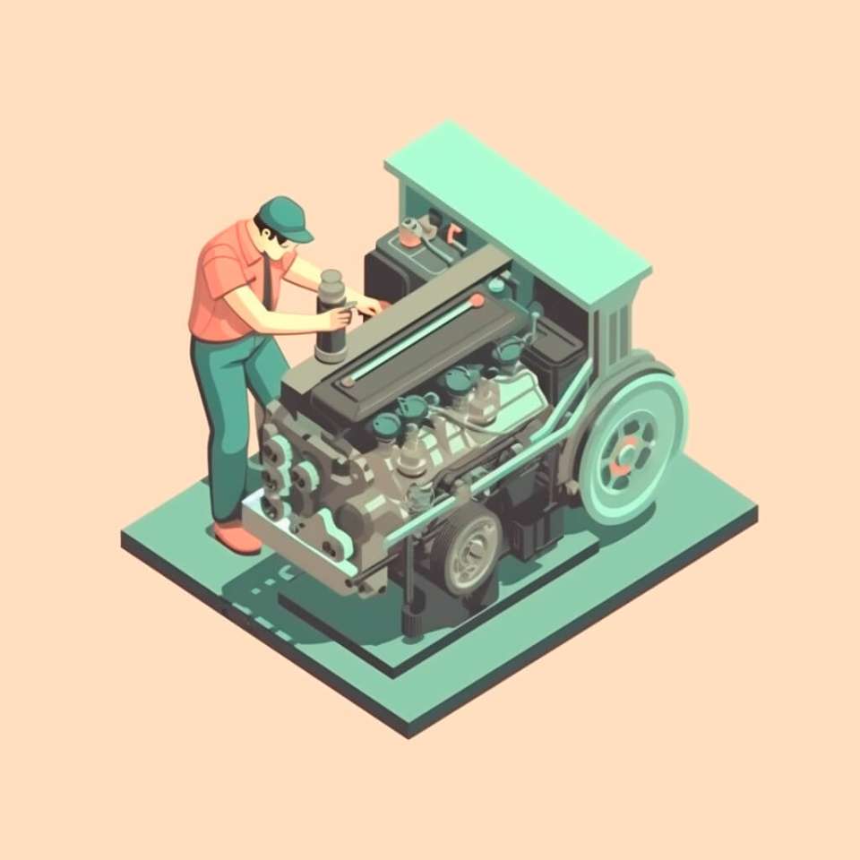 En mekaniker finjusterar en stor motor